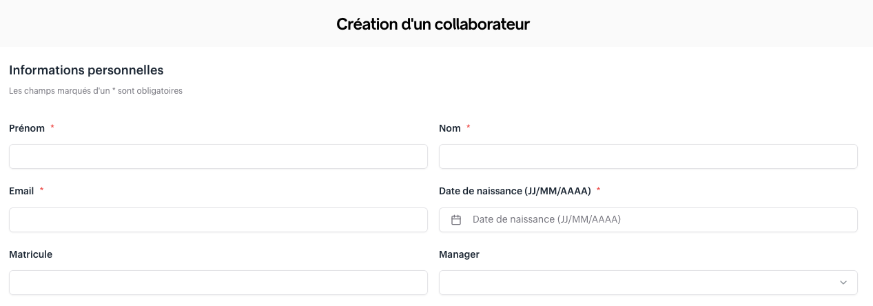 Bouton Créer un collaborateur unique dans l'espace administrateur Swile Travel
