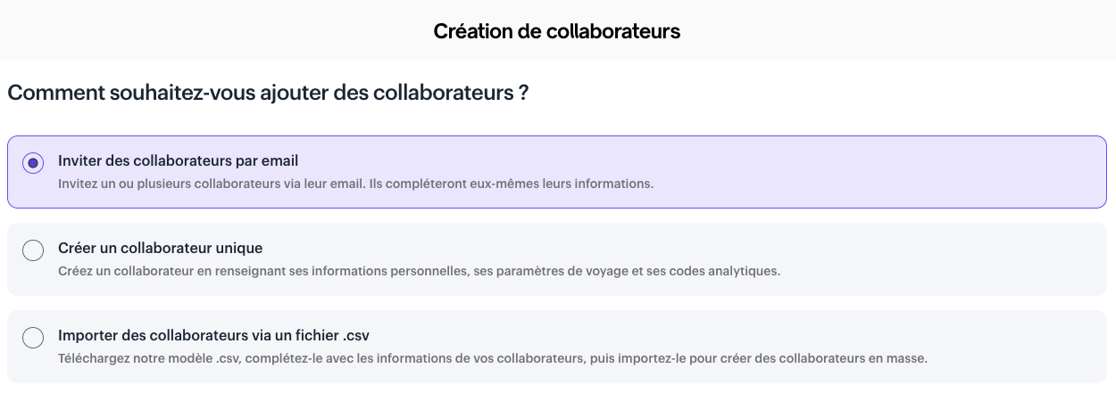 Bouton Inviter des collaborateurs par email sur Swile Travel