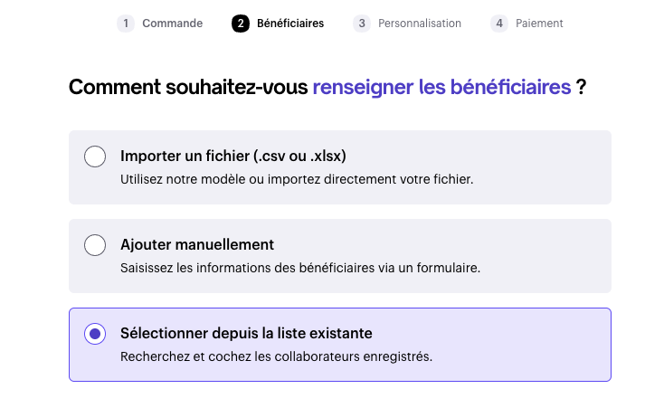 Añadir manualmente beneficiarios de Ventajas vacaciones Swile