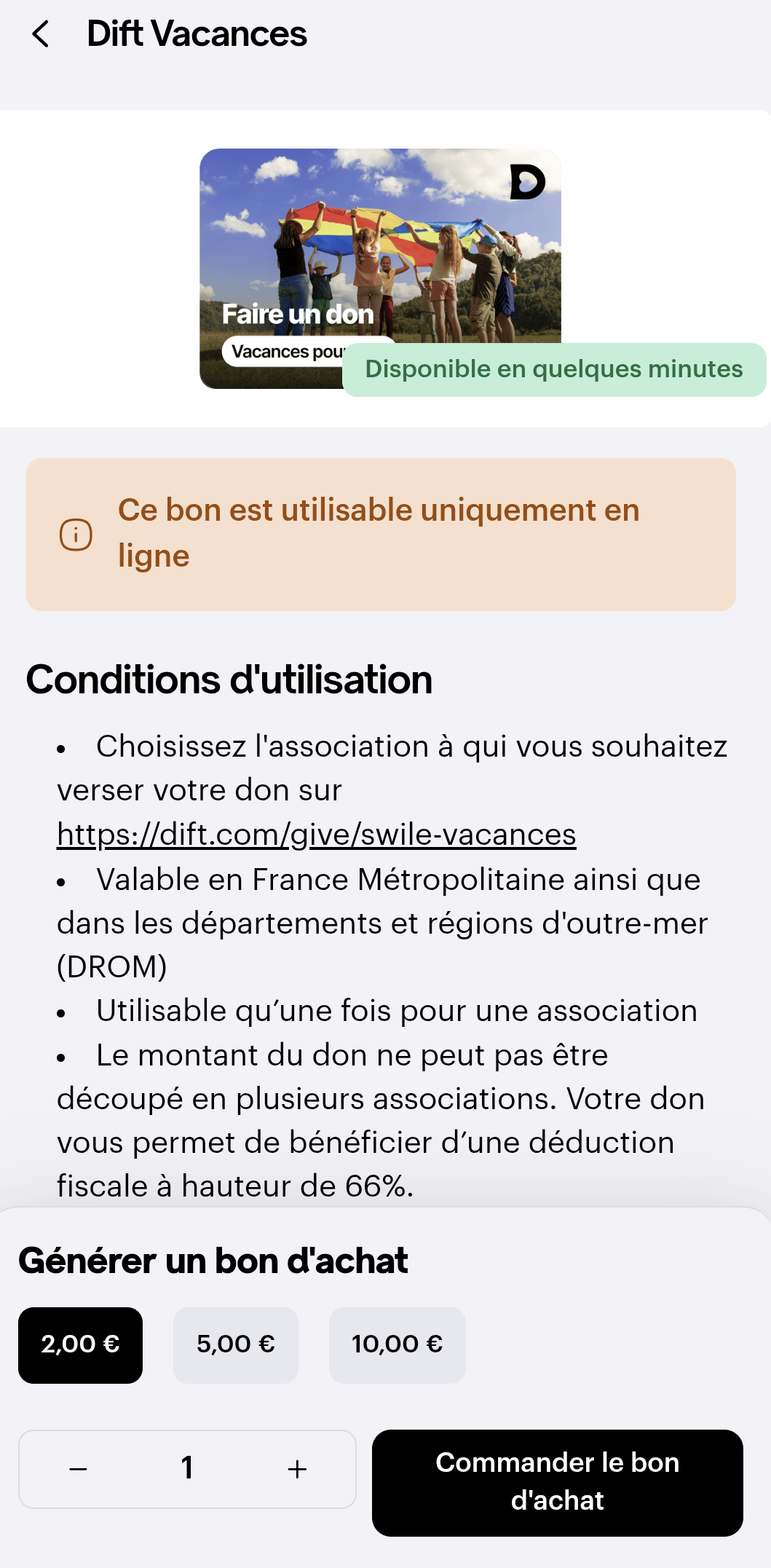 Commande d'un bon d'achat Dift