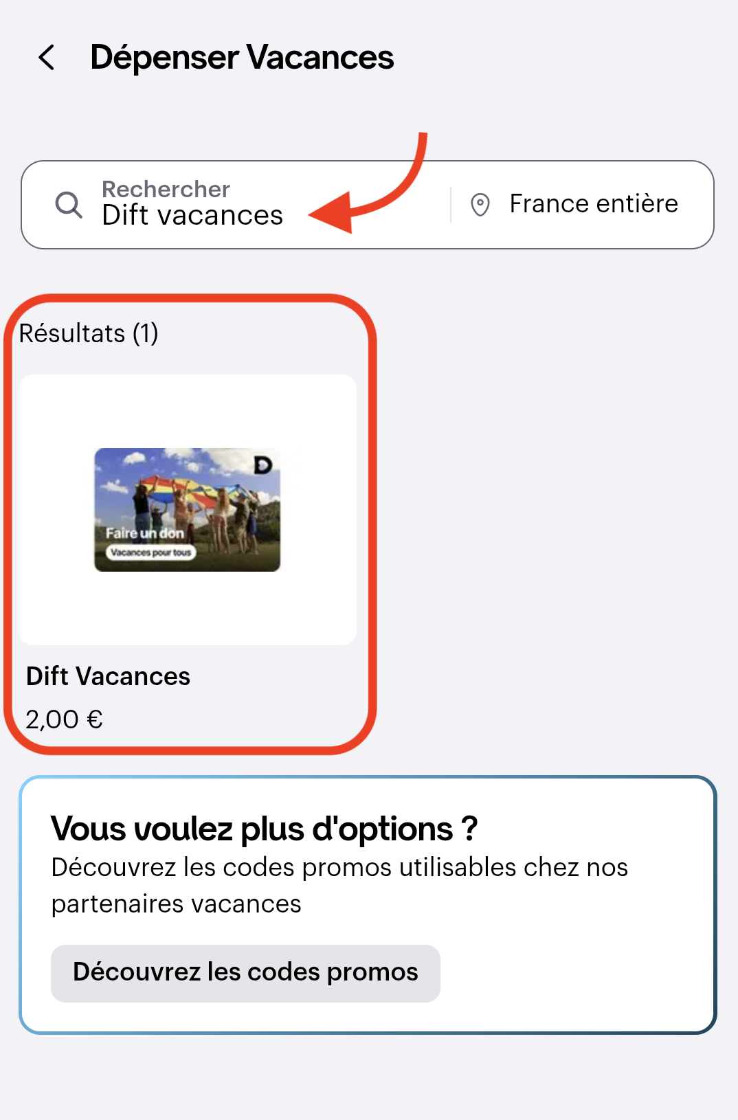 Búsqueda del socio Dift en la app de Swile