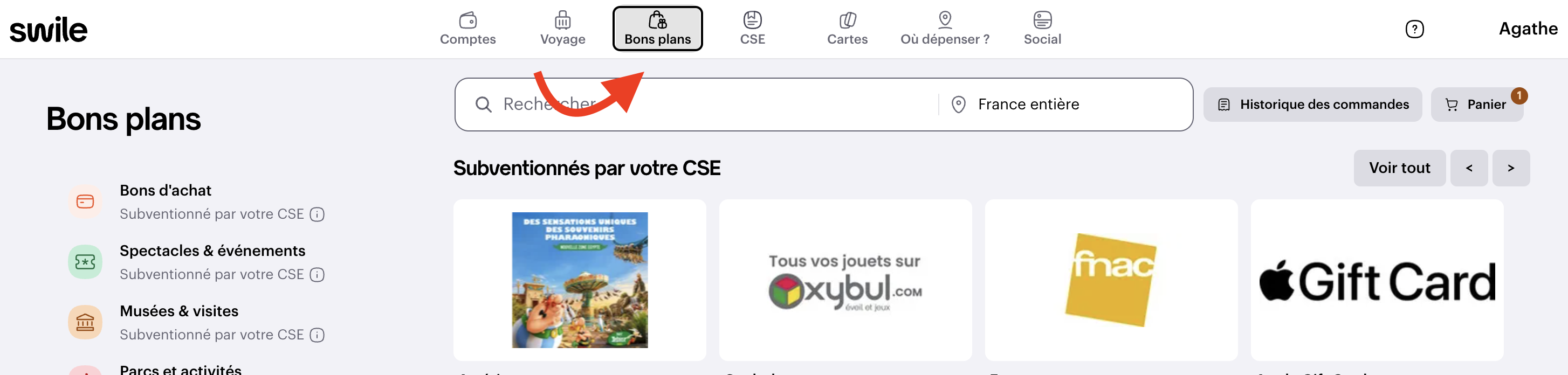 Deals menu at the top of the page on browser