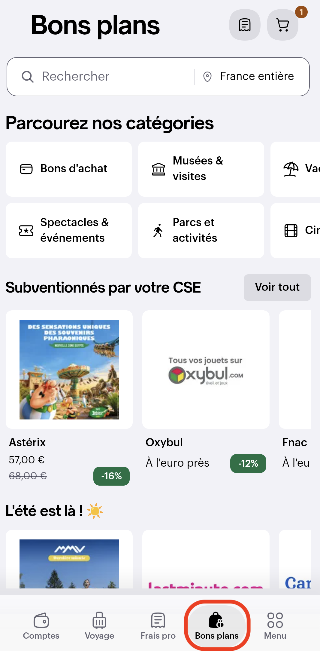 Deals menu at the bottom of the screen on the mobile app