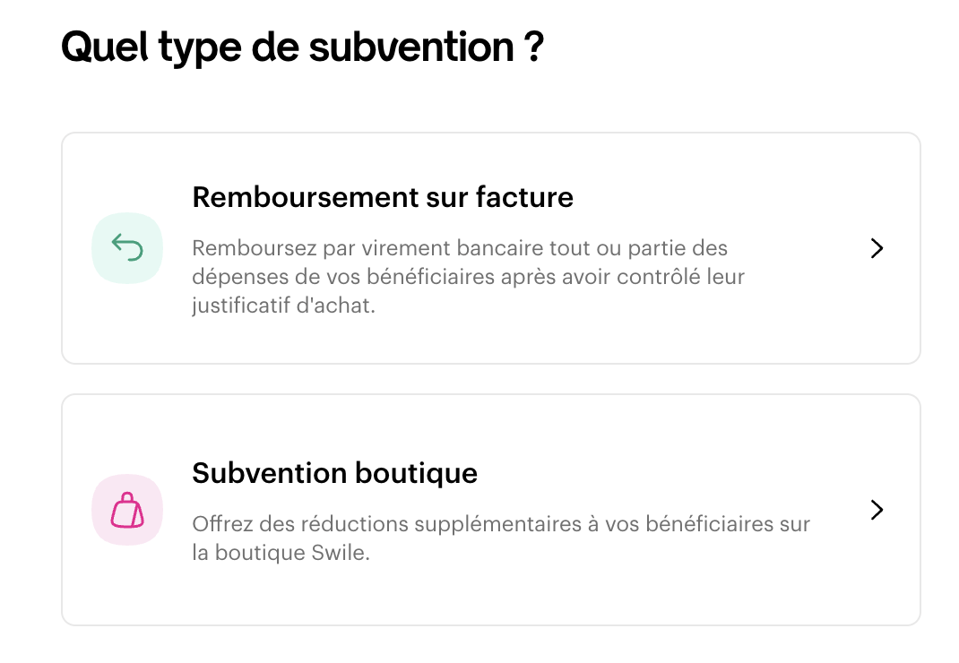 Selecting the Shop Subsidy type in the Swile Gifts and Benefits area