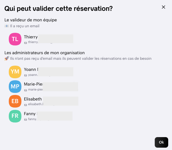 List of approvers visible from the confirmation page