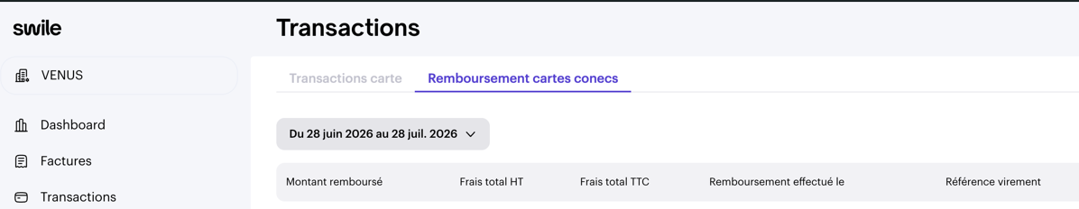 Bouton Remboursement Conecs dans l'espace affilié Swile