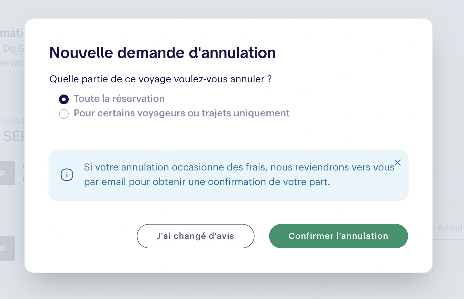 Option Annuler toute la réservation