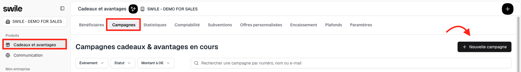 Creating a new campaign in the Gifts and Benefits admin area
