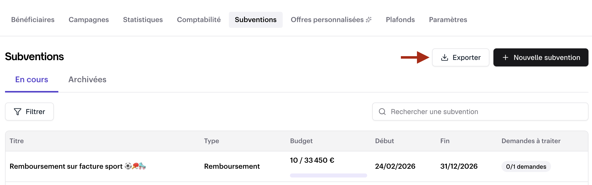 Subsidy tab showing active and archived shop subsidies