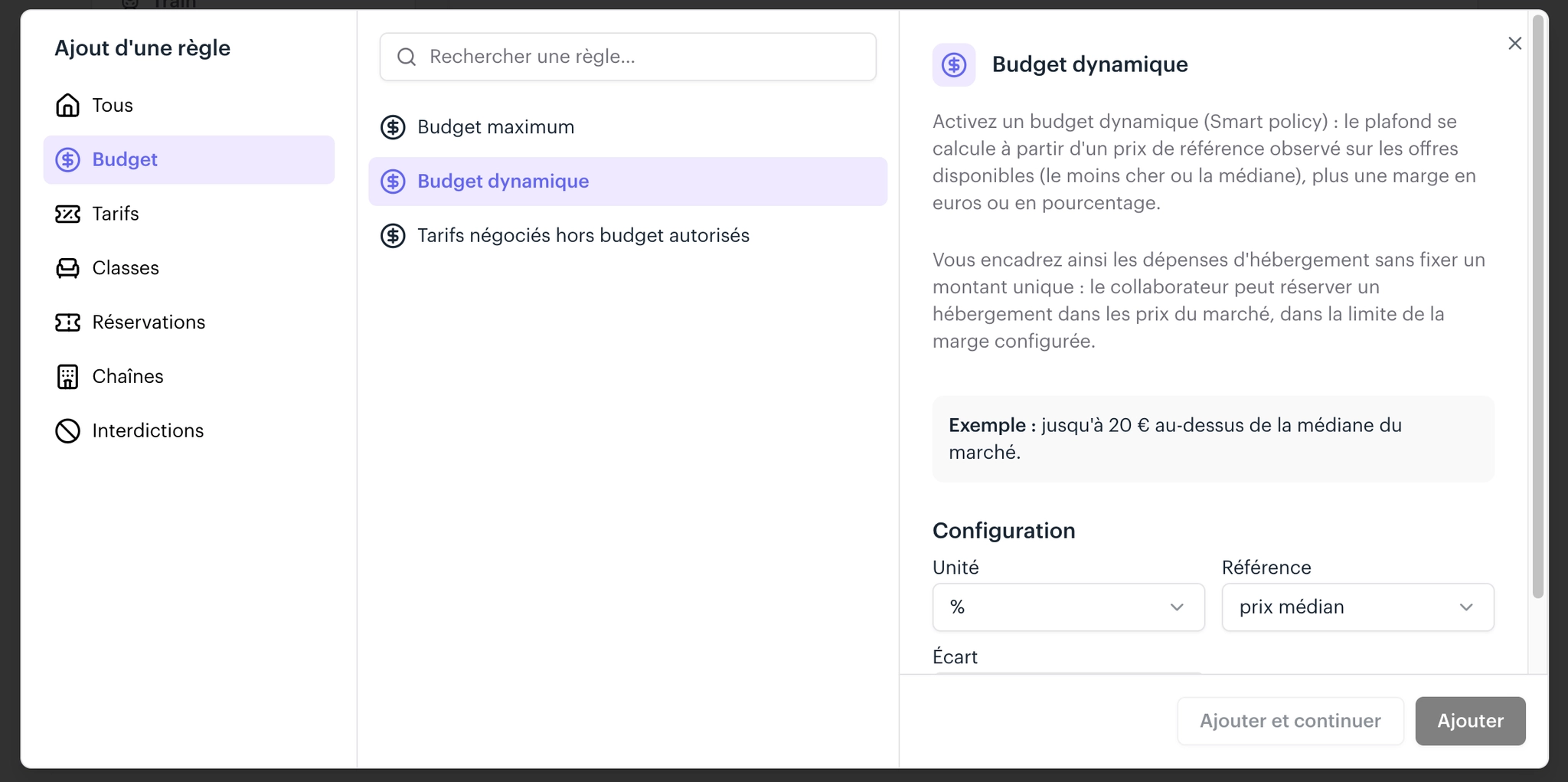 Paramétrage du budget dynamique
