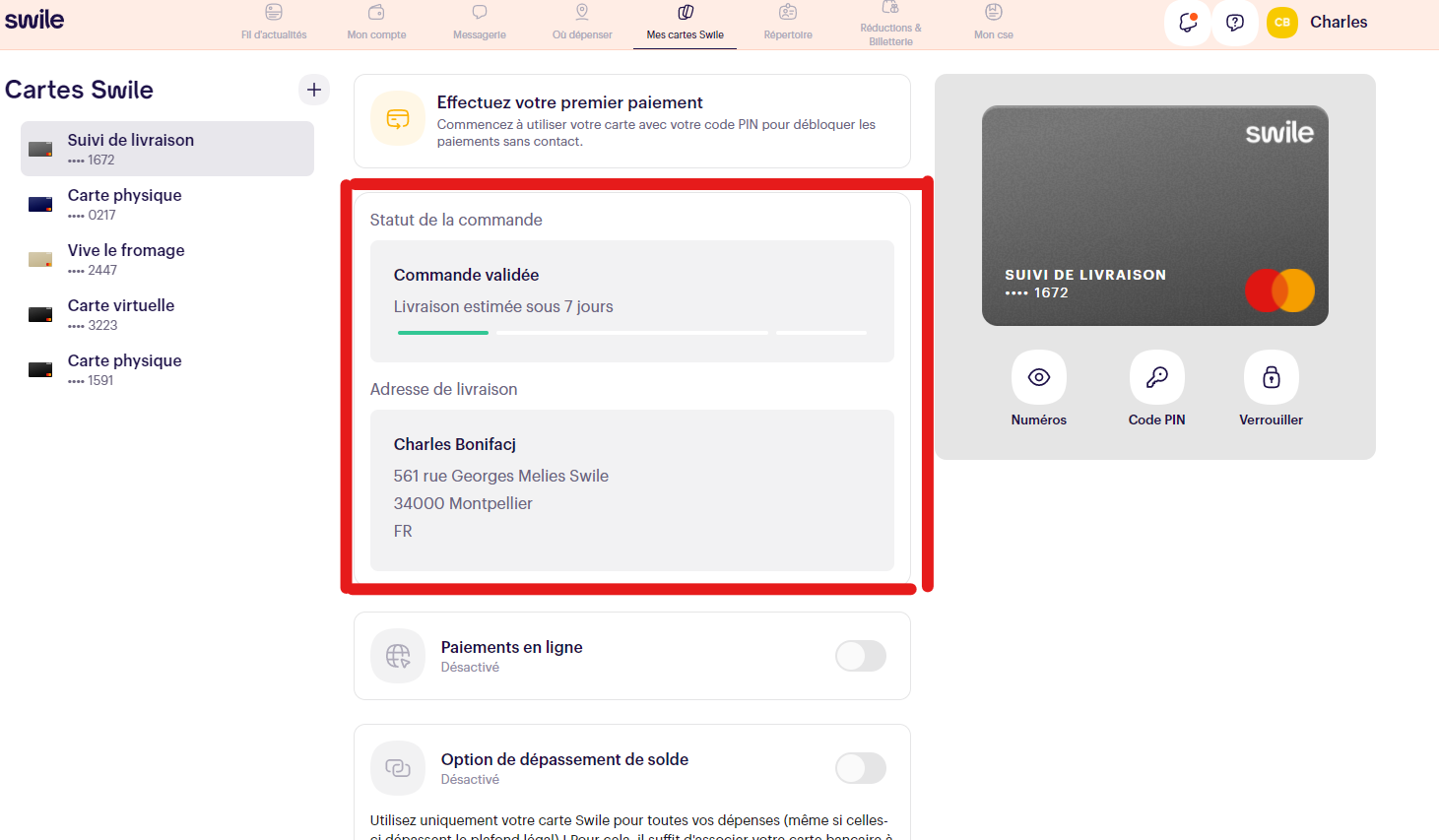 Comment suivre la livraison de ma carte ? Aide Swile